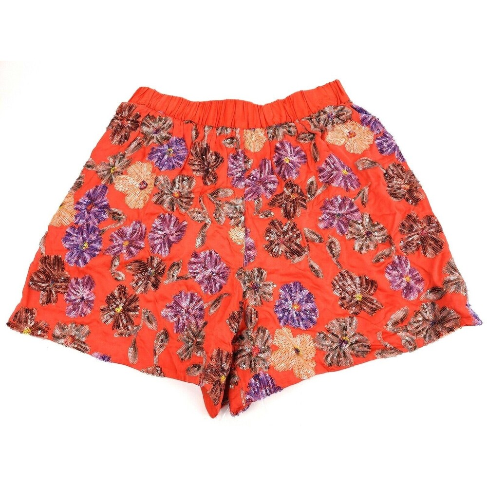 Maje Izul Sequined Floral Mini Shorts In Coral Size 2 $375